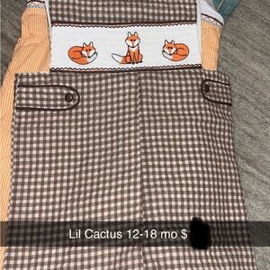 Lil Cactus Brown Checkered Kids Overalls